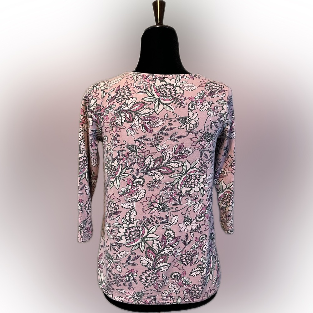 J. Jill Pink Floral V-Neck 3/4 Sleeve Top - Picture 4 of 10